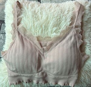 Peach Lace Trim Ribbed Bralette