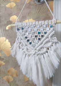 Handmade Macrame Wall Hanging with Mirrors