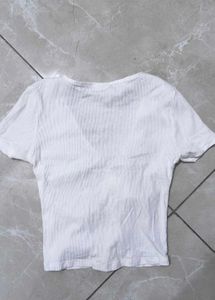 White V-Neck Twist Front Top