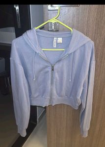 Light Blue Cropped Zip-Up Hoodie