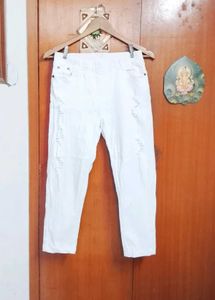 White denim cotton Ripped Jeans for girls/women