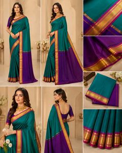 Teal &amp; Purple Silk Saree