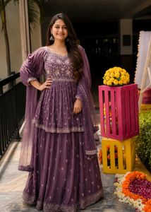 Elegant Purple Embroidered Lehenga Set