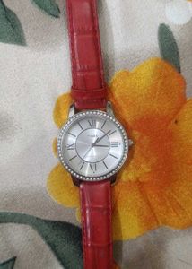 Timex Red Leather Strap Watch