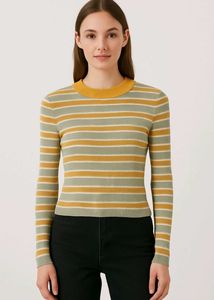 Women Mock Neck Yellow Stripes Sweater