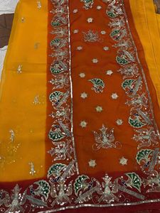 Embroidered Orange Saree