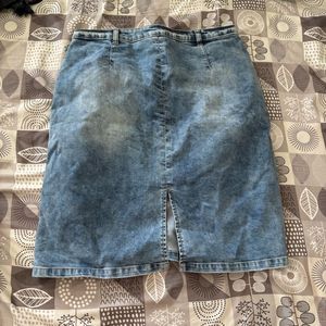 Distressed Denim Midi Skirt