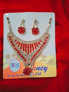 Stunning Red & Silver Necklace Set