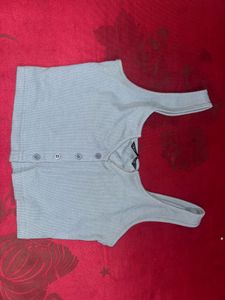 Light Blue Button-Front Crop Tank Top