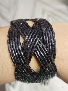 Black Beaded Bracelet with Tassels