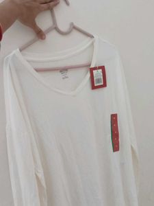 White V-Neck Long Sleeve Tee - Medium( Pack 2)