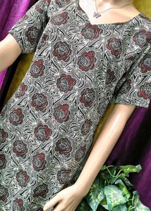 Grey Floral Print Kurta