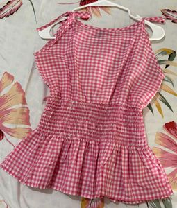 Gingham smocked peplum top