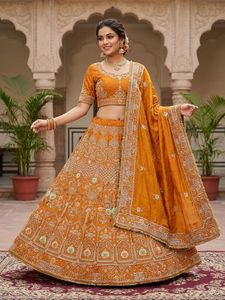 Organza Hand-Embroidered Bridal Lehenga