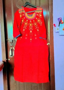 Red Embroidered Kurta