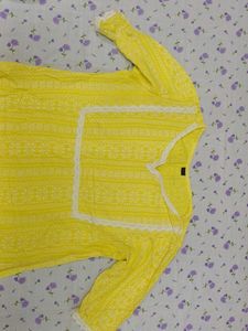yellow three quarter summer kurti