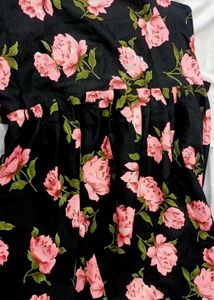 Black Floral Print Midi Dress