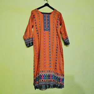 Vibrant Orange Printed Kurta