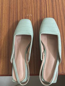Mint Green Croc-Textured Heeled Mules
