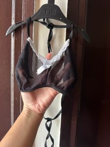 Sheer Lace Trim Bra and bikini