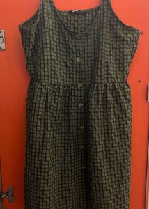 Green Checkered Button-Up Dress