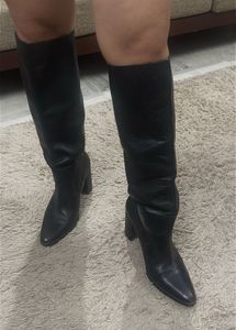 MANGO Black Knee-High Block Heel Boots