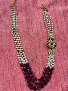 Elegant Pearl and Ruby Necklace Set