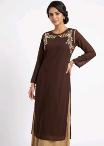 Elegant Brown Embroidered Kurti