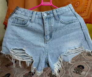 Sparkly Distressed Denim Shorts