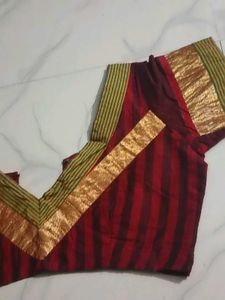 Elegant GentlyUsed MaroonStriped Blouse with Gold