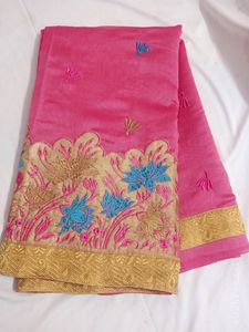 Tissue Cotton With Embroidery Work Saree