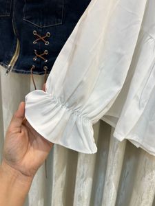 Denim Vest with White Blouse Set