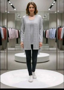 XXL Grey Striped Cardigan Tank Top