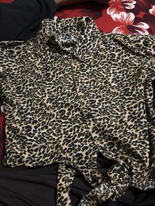 Leopard Print Button-Up Tie Front Top