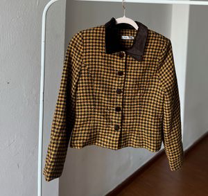 Vintage Black Yellow Check Crop Blazer