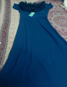 Elegant Blue Off-Shoulder Dress With A Slit