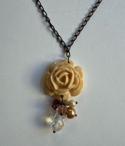 Classic Cream Rose Long Pendant Necklace