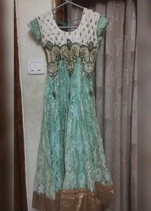 Embroidered Green Gown With Dupatta and Trouser