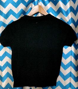 Black Button-Up Short Sleeve Top