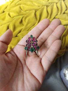 Kemp stone pink and green Floral Design Ring