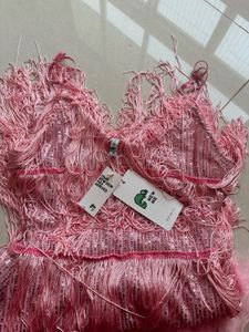 Sparkling Pink Fringe &amp; Feather Dress