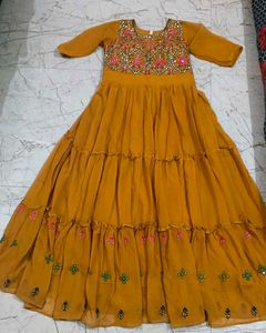 Yellow Embroidered Ethnic Gown