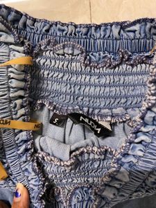 Embroidered Denim Off-Shoulder Dress