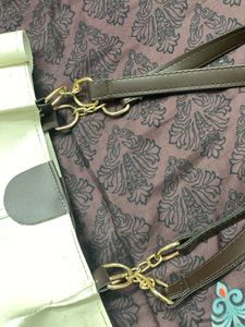 Chic Cream Tote Bag with Brown Straps
