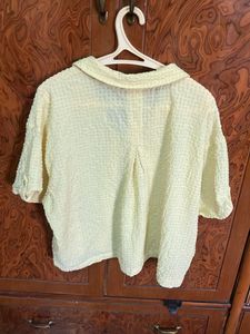 Light Yellow Waffle Knit Button-Up Top