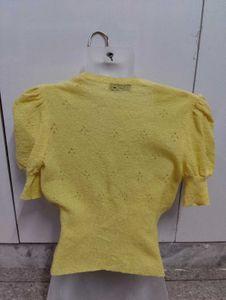 Yellow Puff Sleeve Cardigan