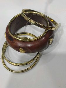 Unique Wood & Gold Bangles Set