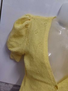 Yellow Puff Sleeve Cardigan