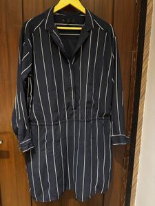 Navy Pinstripe Shirt Dress