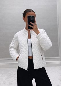 White Quilted Bomber Jacket